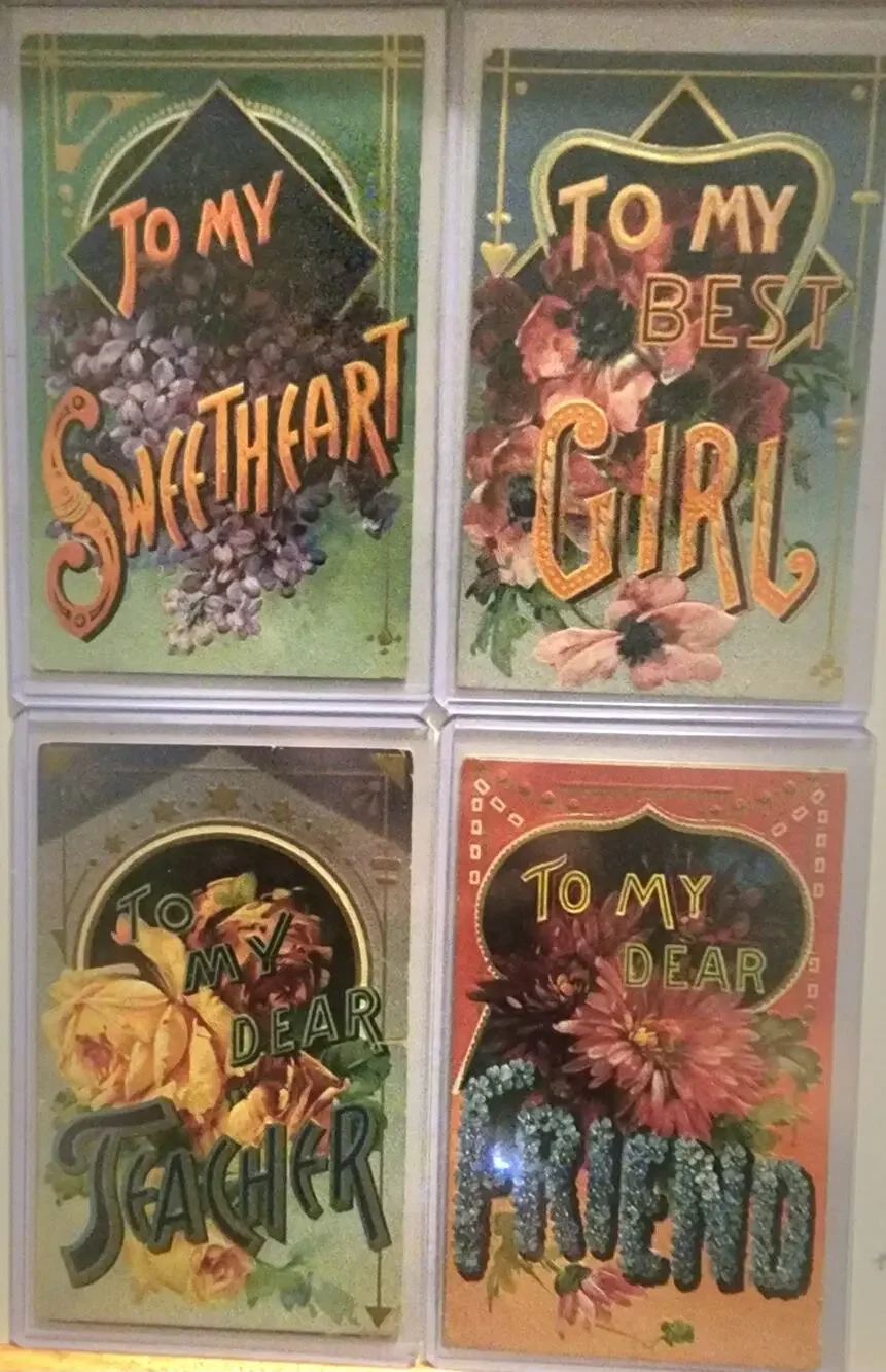 Lot Of Four Vintage Antique Embossed Postcards Flowers Sweetheart Girl Teacher